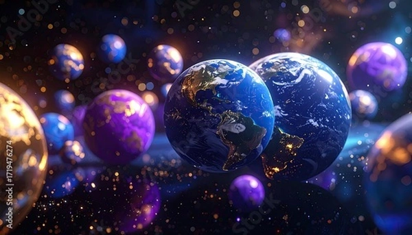 Obraz Colorful planets in a cosmic nebula