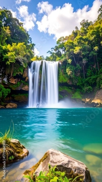 Obraz Lush waterfall cascading into a turquoise pool