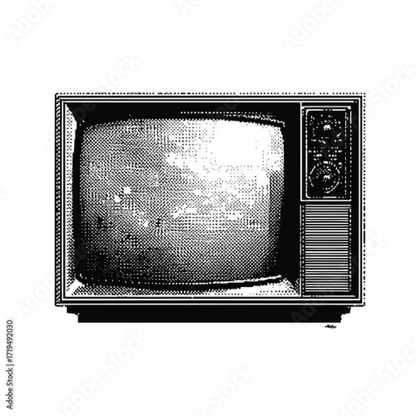 Obraz Unique halftone style television vector illustration of an old crt tv with antenna, halftone retro tv drawing for nostalgic style artwork.
