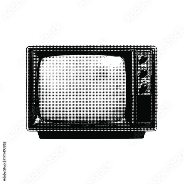 Obraz Unique halftone style television vector illustration of an old crt tv with antenna, halftone retro tv drawing for nostalgic style artwork.