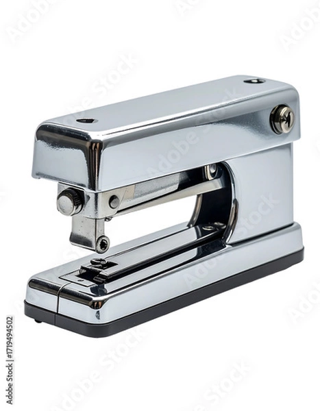 Fototapeta Sleek, chrome-plated stapler with a black base, featuring a visible mechanism and a smooth, rectangular design