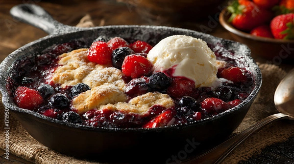 Fototapeta Mixed berry cobbler colorful food photography close up shot image generative ai
