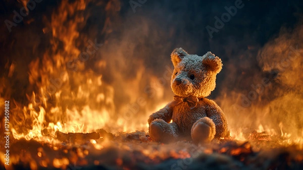 Obraz teddy bear abandoned dies in a fire
