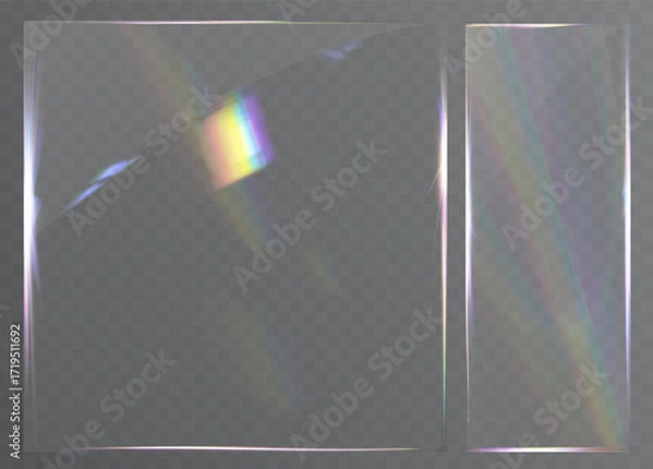 Fototapeta Transparent glossy glass frame with rainbow light reflection isolated on background.
