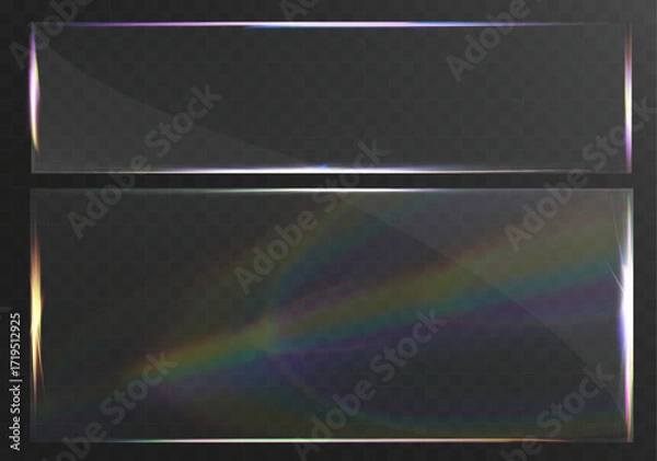 Fototapeta Transparent glossy glass frame with rainbow light reflection isolated on background.
