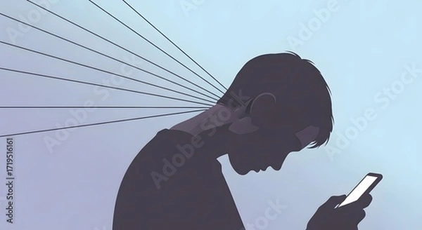 Fototapeta person using smartphone absorbed by digital world isolated depicting mobile addiction and digital distraction in modern life