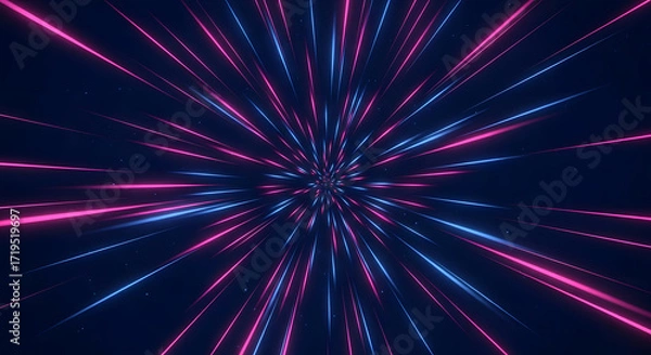 Fototapeta warp speed light speed journey through glowing pink and blue streaks in a futuristic space tunnel illustrating travel exploration and innovation.
