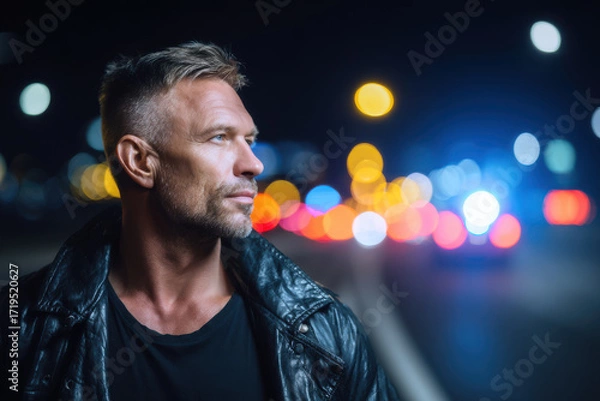 Fototapeta confident individual gazes into future embodying essence of technological progress with ai that predicts road