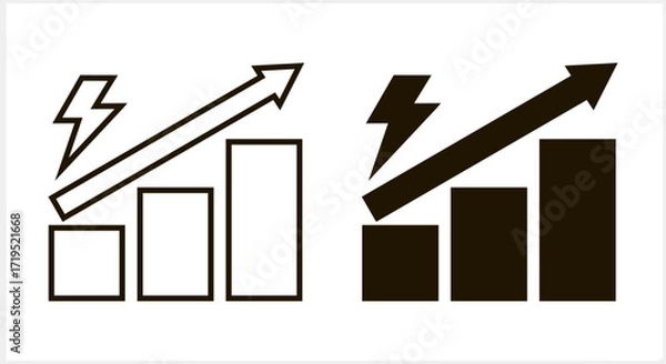 Fototapeta Growing graph with lightning and arrow icon isolated. Stencil  sketch clipart Vector illustration