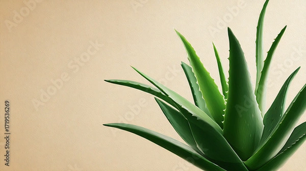 Fototapeta Aloe vera plant isolated on brown background with copy space. Natural, botanical, and health concept.