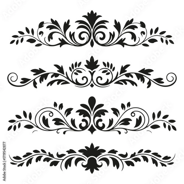 Obraz Elegant Floral Decorative Borders and Ornaments Silhouettes