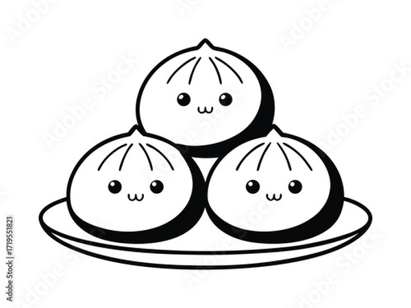 Fototapeta Cute Dim sum character, traditional Chinese dumplings, with funny smiling faces. Kawaii Asian food vector.