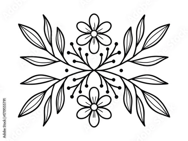 Fototapeta Elegant black and white floral ornament with swirls and leaves for decorative design projects
