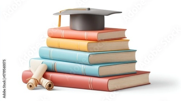Obraz Stacked books with graduation cap