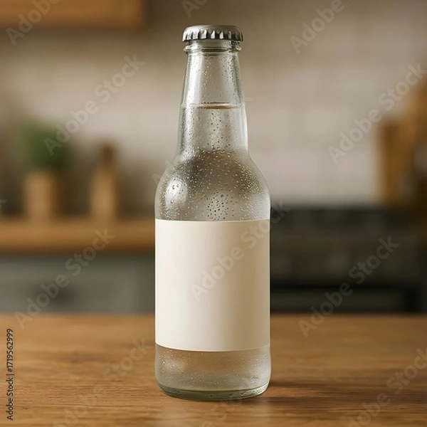 Fototapeta Bottles of champagne and beer on a clean table with transparent glasses and refreshing drinks