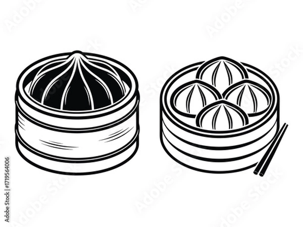 Fototapeta Dim Sum Basket Stencil Icon Silhouette Vector Illustration