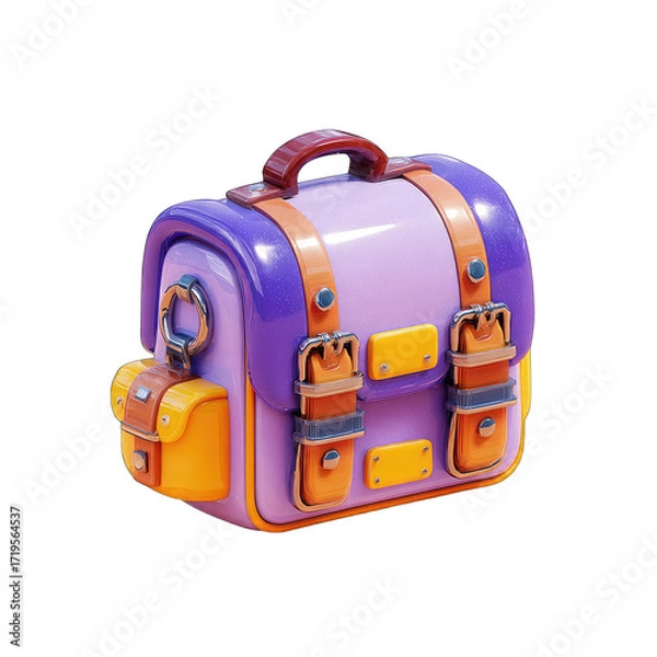 Obraz 3D rendered backpack, vibrant purple and orange