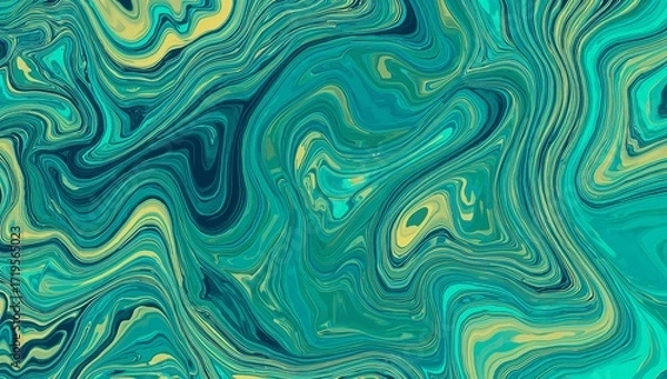 Fototapeta Abstract Teal Swirl Painting: A mesmerizing blend of teal, turquoise, and gold hues create a dynamic and captivating abstract artwork.