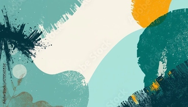Fototapeta Abstract Teal and Orange Brushstrokes: A Modern Art Canvas