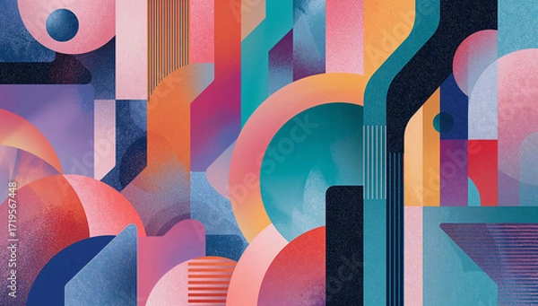 Fototapeta Abstract Geometric Composition: Vibrant Hues and Textured Shapes