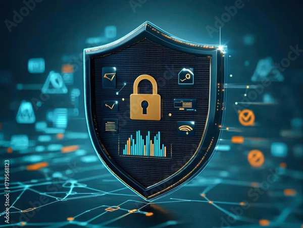 Fototapeta Technological abstract background on the topic of information protection and computer security.