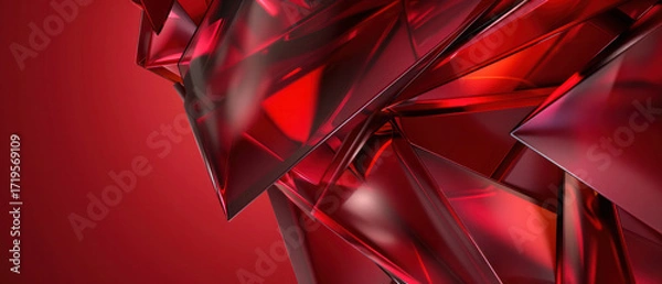 Obraz Red Glass Pieces form a Modern Tech Banner. Gloss metallic glass texture abstract geometric shape and sharp wallpaper.