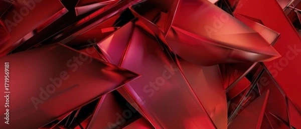 Obraz Red Glass Pieces form a Modern Tech Banner. Gloss metallic glass texture abstract geometric shape and sharp.