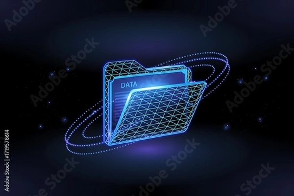 Fototapeta Abstract data folder illustration with glowing lines symbolizing digital information transfer and network connectivity in a futuristic design suitable for technology concepts