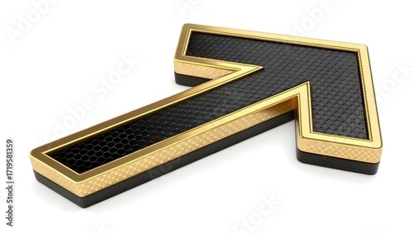 Fototapeta Glossy 3D Gold and Black Arrow Icon – Luxury Upward Right Direction, Modern Vector Symbol, Elegant Navigation Design Element

