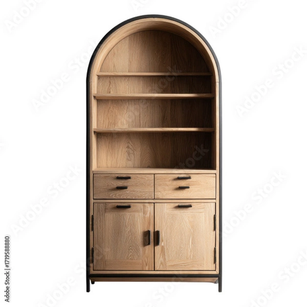 Fototapeta Beautiful wooden cabinet with many compartments, curved to fit the shape