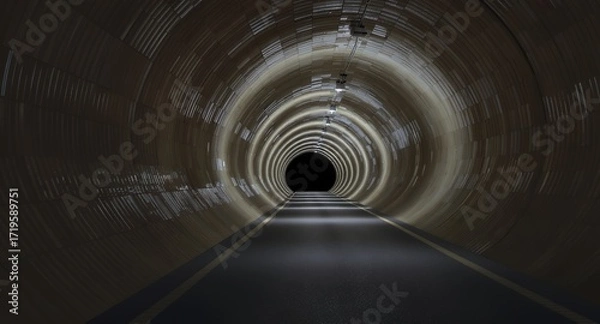 Obraz Tunnel Interior, Roadway, Circular Walls, Lighting, Perspective, Transportation, Architecture, Design, Underground, Dark, Long Exposure, Path, Journey, Abstract, Background, Texture, Pattern, Gra