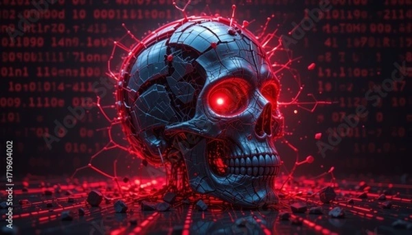 Fototapeta A Demonic Skull with an Explosive Red Glow