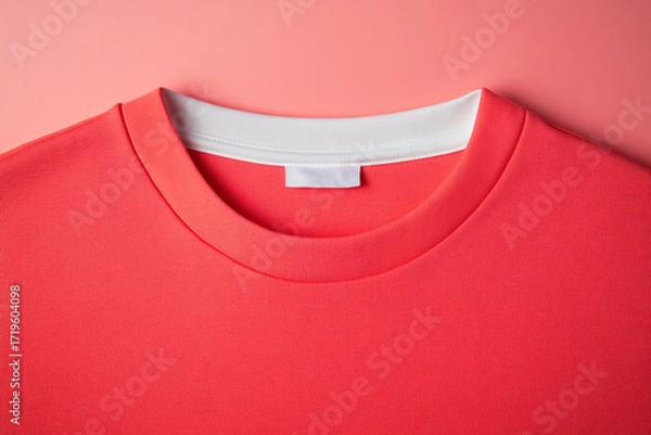 Fototapeta A vibrant red crew neck sweater with a white collar label, perfect for a casual yet stylish look, showcasing simplicity and comfort in a single garment