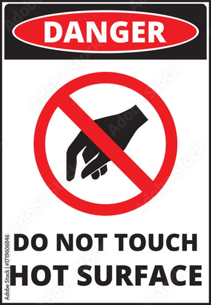 Fototapeta Please do not touch hot surface banner on a white background