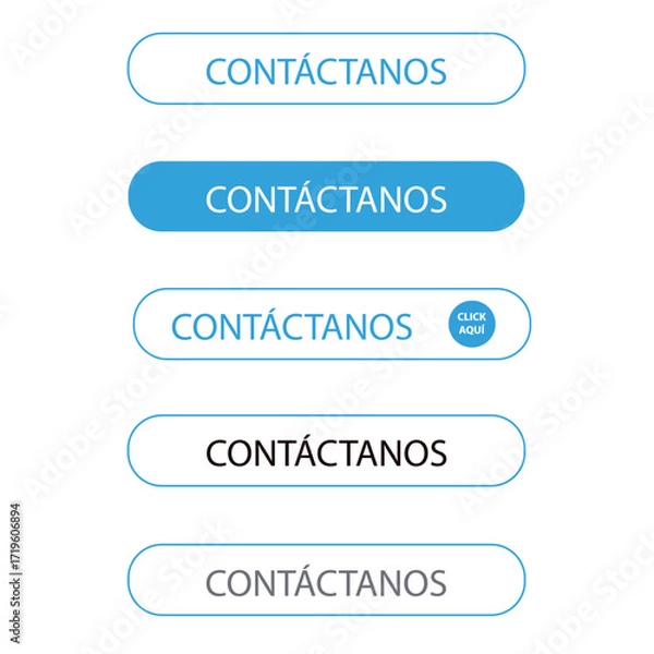Fototapeta Simple and thin white and blue contactanos bar button on a white background (trad. contact us)