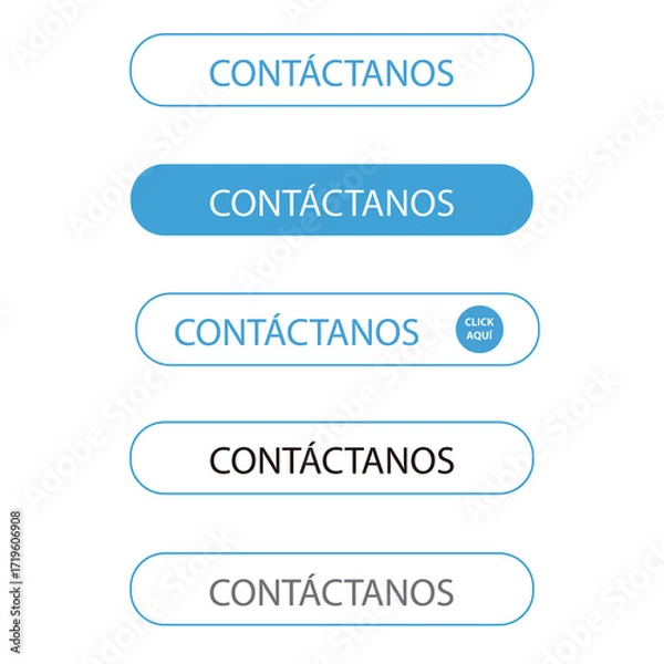 Fototapeta Simple and thin white and blue contactanos bar button on a white background (trad. contact us)