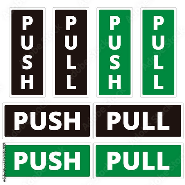 Fototapeta Black and green push and pull door signs isolated on a white background