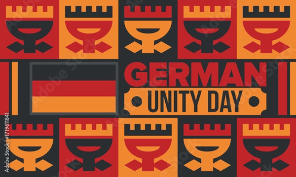 Fototapeta German Unity Day. Celebrated annually on October 3 in Germany. Happy national holiday of unity, freedom and reunification. Deutsch flag. Patriotic poster design. Vector illustration