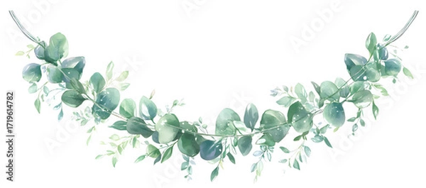 Fototapeta Eucalyptus branch watercolor illustration, botanical hand painted green leaves, elegant nature inspired foliage for decorative design, card or invitation

