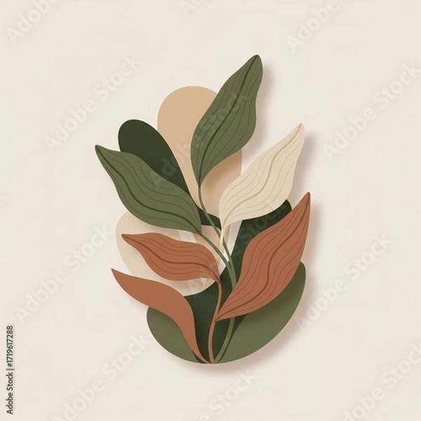 Obraz Minimalist Organic Vector Illustration with Earth Tone Colors and Abstract Plant Shapes
