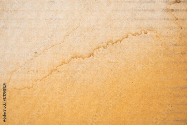Fototapeta Water stained on brown corrugated packaging material background. Use as texture or layer decoration