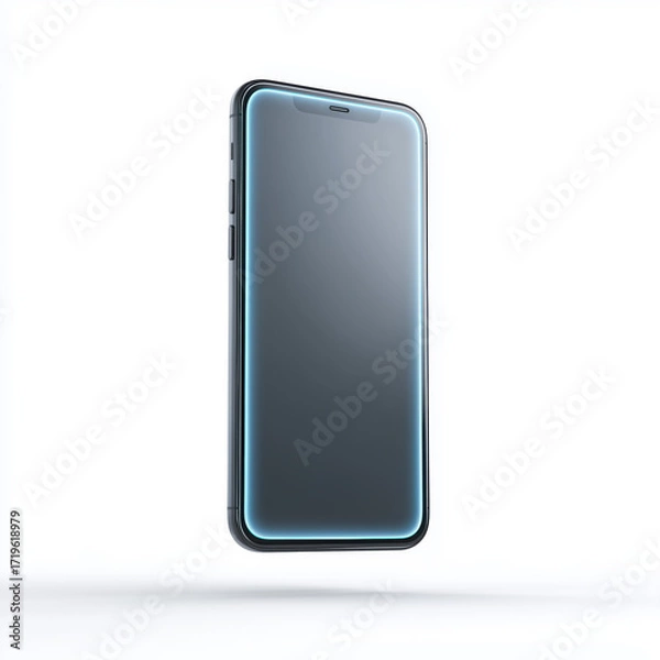 Fototapeta 3D icon of modern smartphone with glowing edge on a white background shot