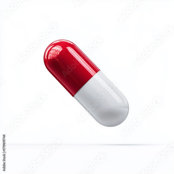 Obraz 3D icon of red and white capsule for health and wellness treatment use