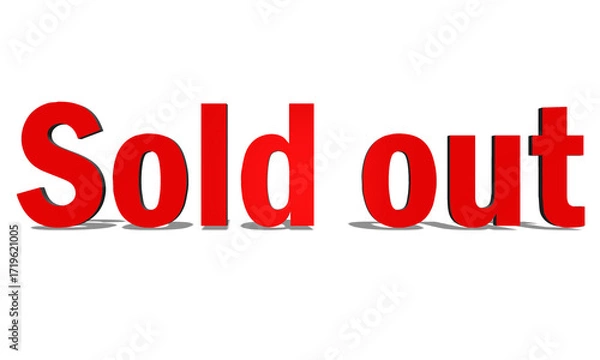 Fototapeta A bold red sold out text isolated on white background, indicating unavailability