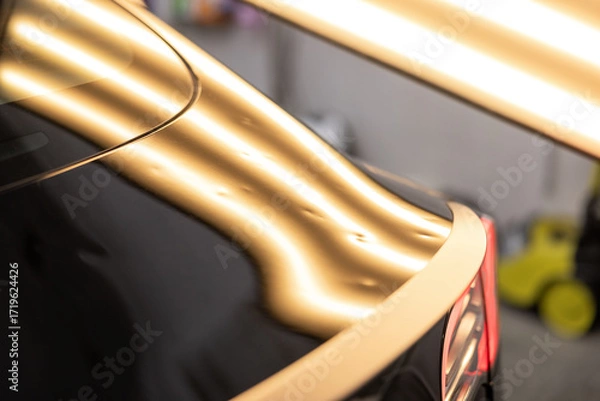 Fototapeta Professional Car Dent Inspection with Reflection Lamp