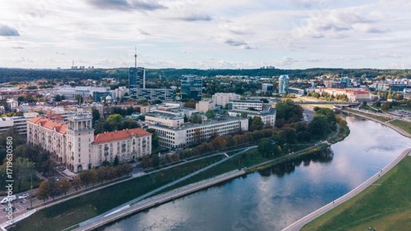 Fototapeta Aerial View of Vilnius City Center and Neris River, Lithuania
