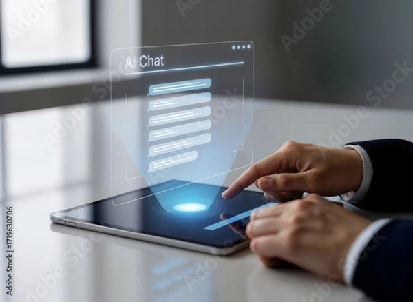 Fototapeta Technological Interaction with AI Display
