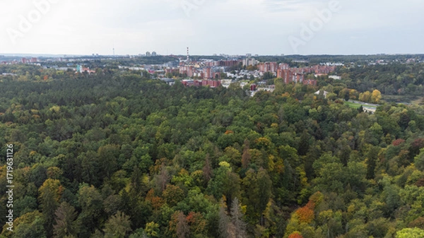 Fototapeta Aerial View of Verkiai Regional Park in Autumn. Vilnius, Lithuania