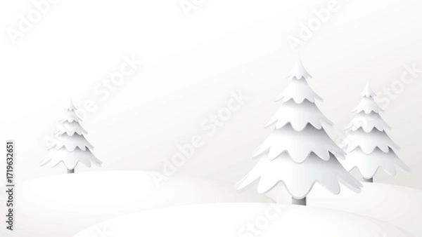 Fototapeta Minimalist cute winter landscape with pine trees graphic illustration. Merry Christmas and Happy New Year greeting card template have blank space.