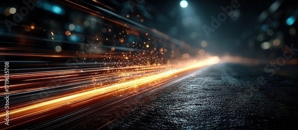 Obraz High-speed data packets racing across virtual grid symbolizing 5G communication power.